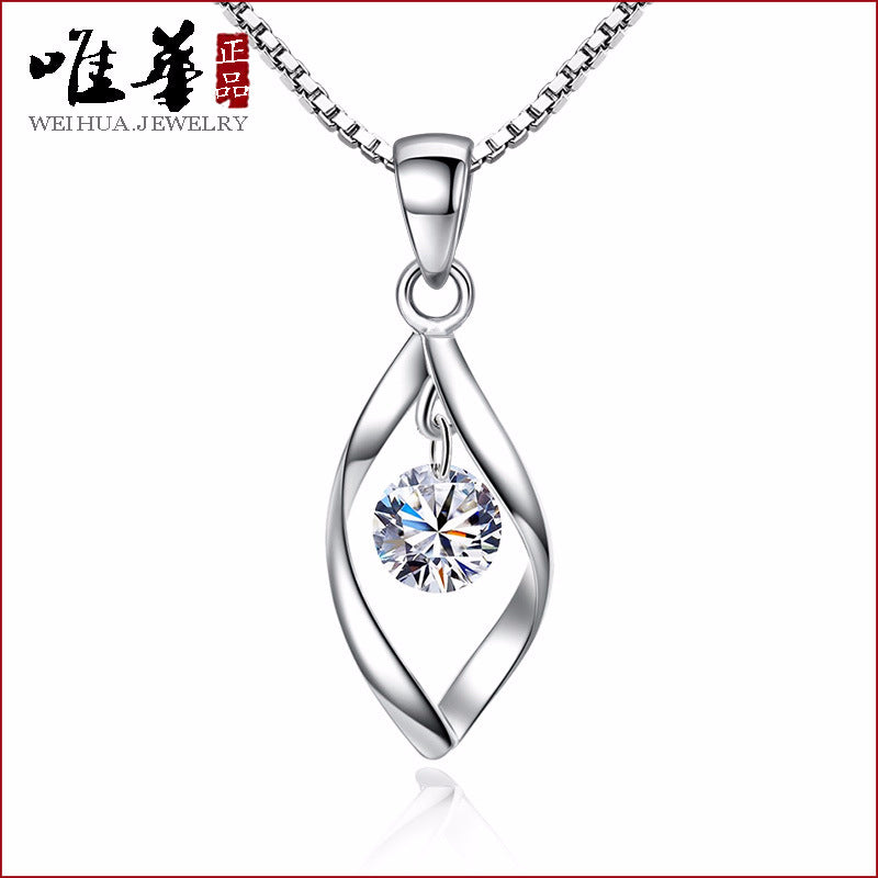 Silver Love Twist Pendant Necklace with Zircon for Women