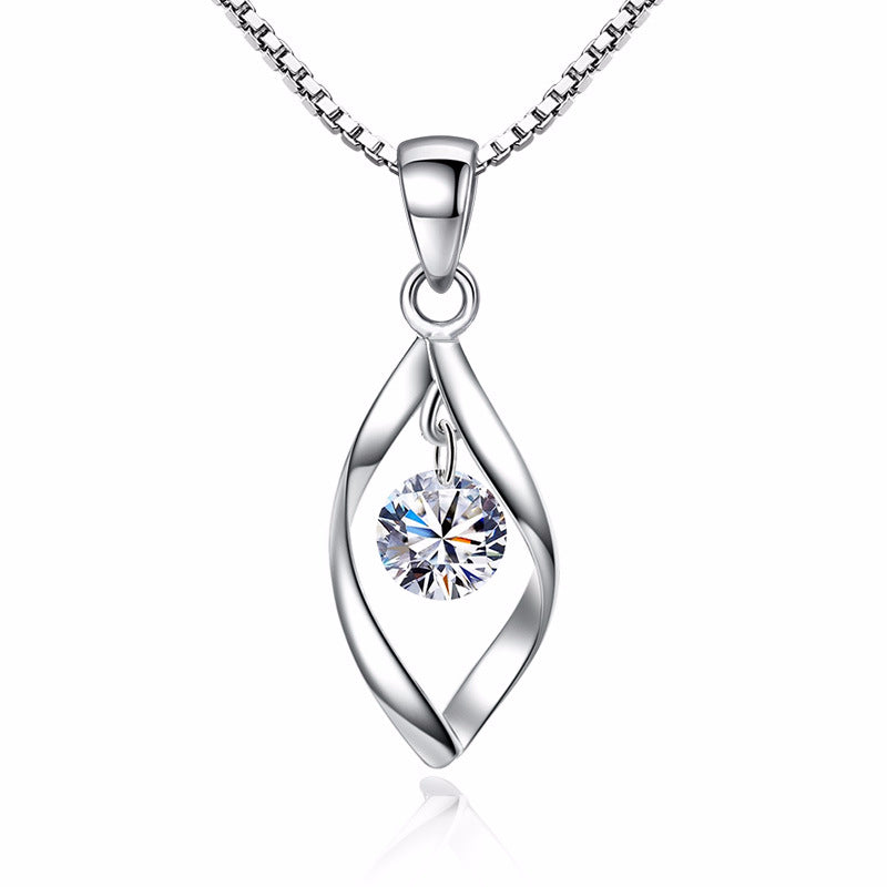 Silver Love Twist Pendant Necklace with Zircon for Women