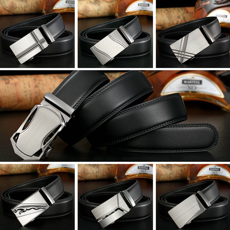 Men Black Leather Automatic Buckle Belt Business Style