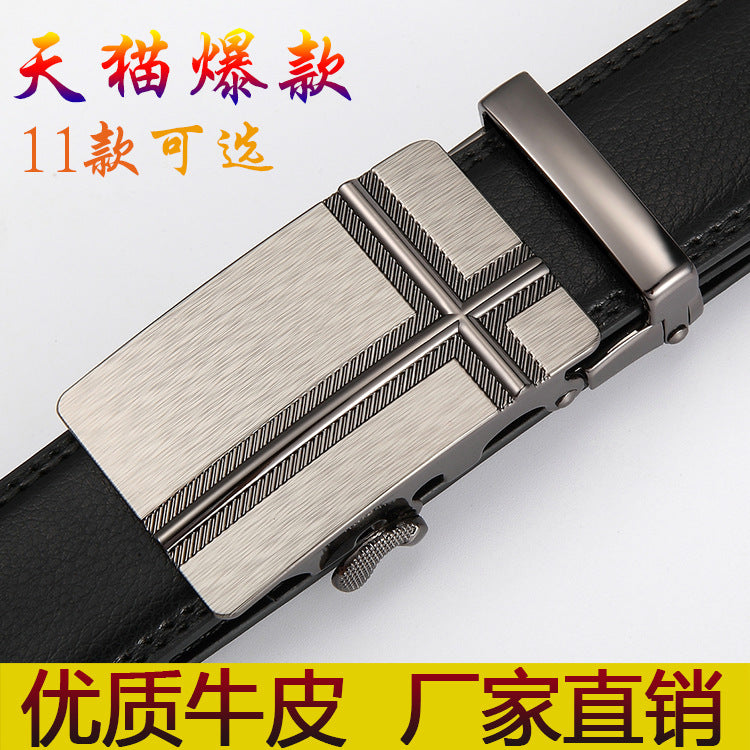 Men Black Leather Automatic Buckle Belt Business Style