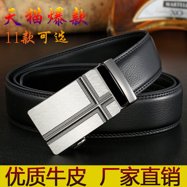 Men Black Leather Automatic Buckle Belt Business Style