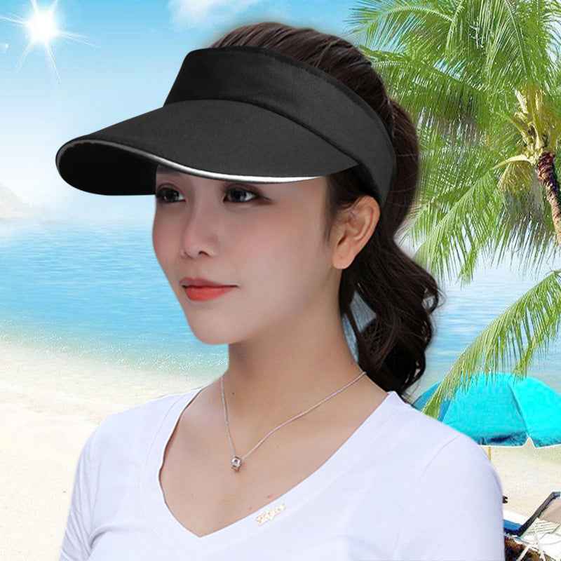 Women Sun Visor Cap Black Adjustable Wide Brim