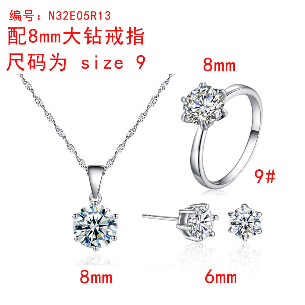 Silver Toned Zircon Ring & Pendant Set for Women