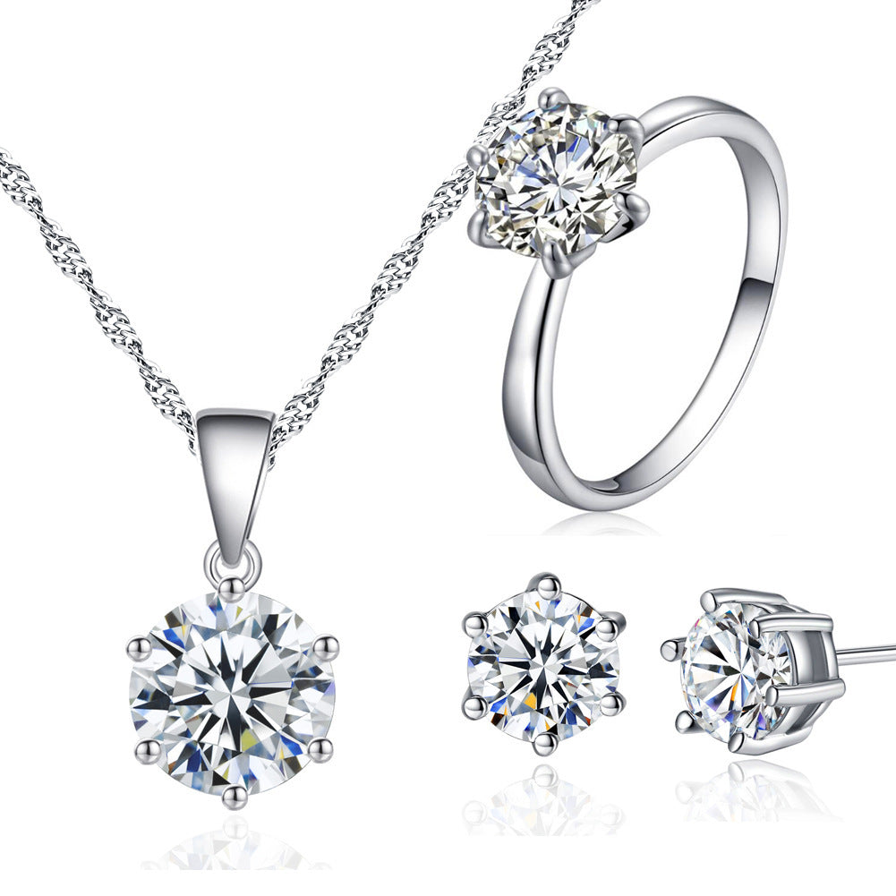 Silver Toned Zircon Ring & Pendant Set for Women
