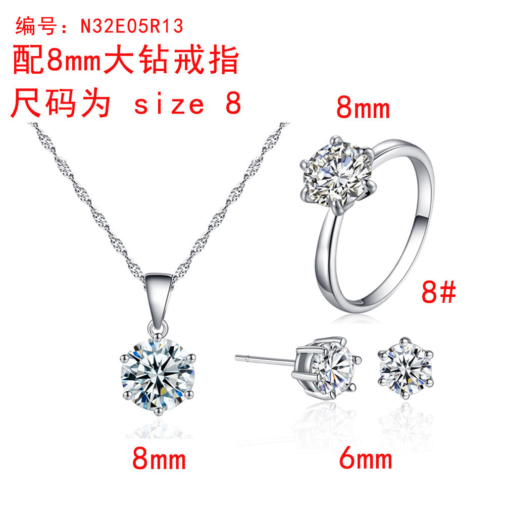 Silver Toned Zircon Ring & Pendant Set for Women