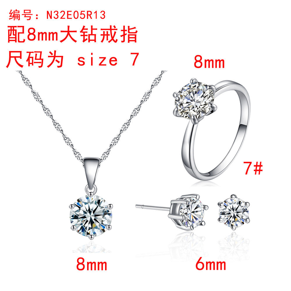 Silver Toned Zircon Ring & Pendant Set for Women