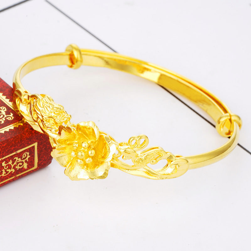 Gold Plated Dragon Phoenix Sunflower Bracelets for Women
