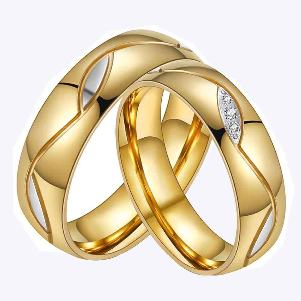 Couple Interlocking Gold Rings with Diamonds