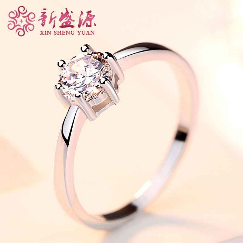Sterling Silver 925 Six Claw Heart Arrow Wedding Ring for Women