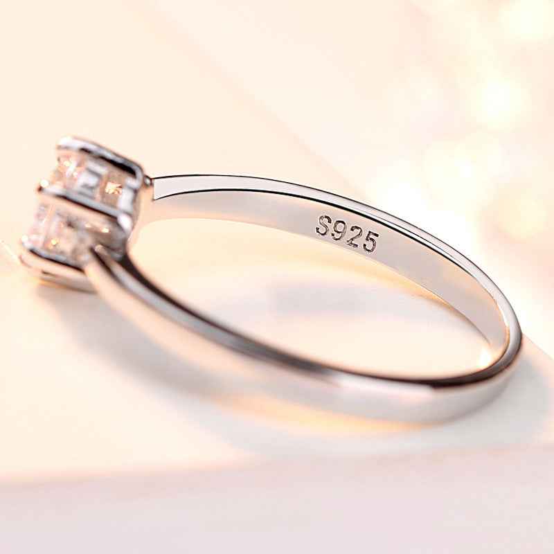 Sterling Silver 925 Six Claw Heart Arrow Wedding Ring for Women