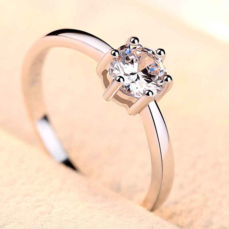 Sterling Silver 925 Six Claw Heart Arrow Wedding Ring for Women