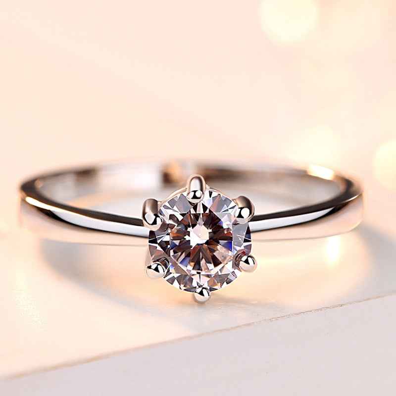 Sterling Silver 925 Six Claw Heart Arrow Wedding Ring for Women