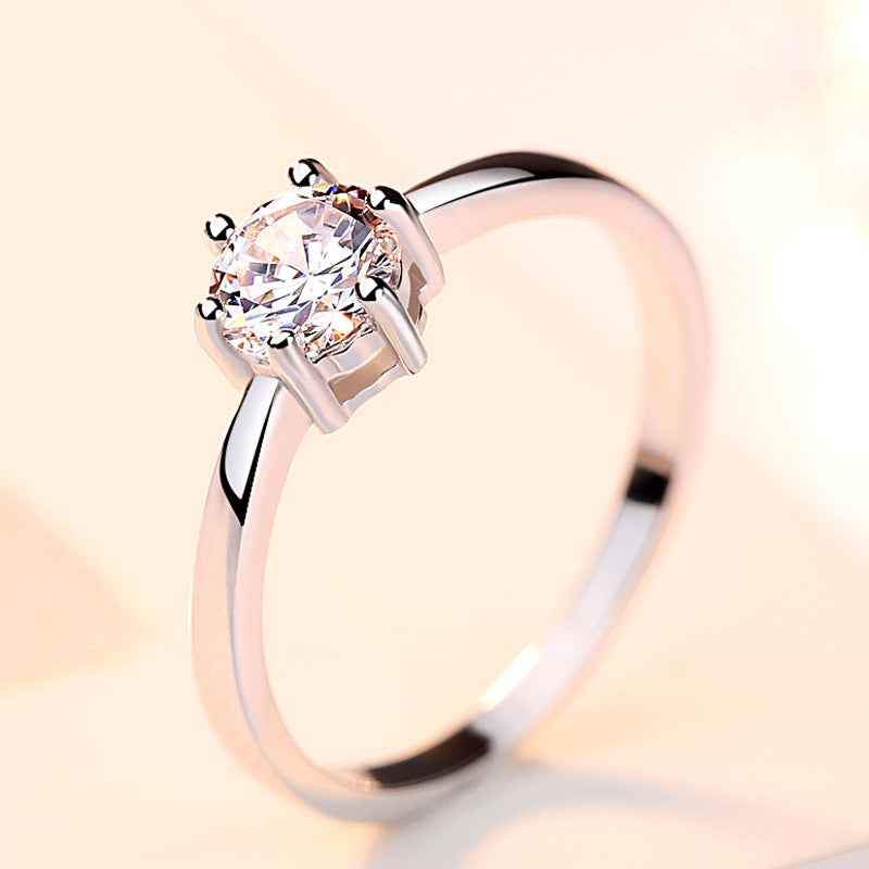 Sterling Silver 925 Six Claw Heart Arrow Wedding Ring for Women