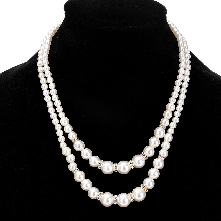 Double Pearl Necklace Gold Accents for Pakistani Women
