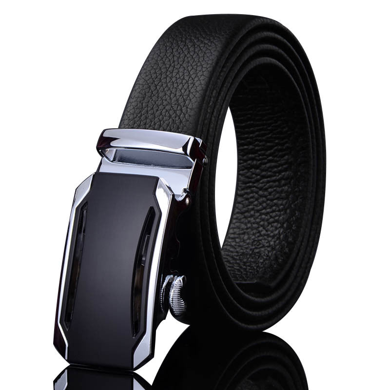 Men Black Leather Automatic Buckle Belt