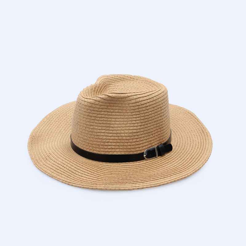 Straw Sun Hat with Leather Buckle for Men