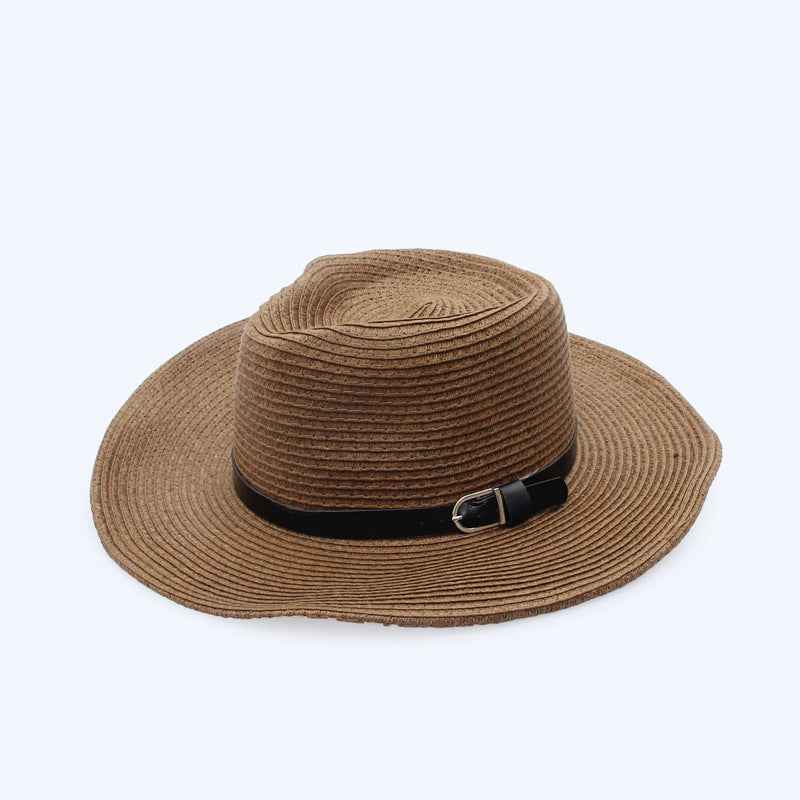 Straw Sun Hat with Leather Buckle for Men
