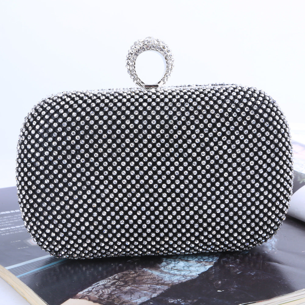 Gold Rhinestone Clutch Bag with Ring Handle