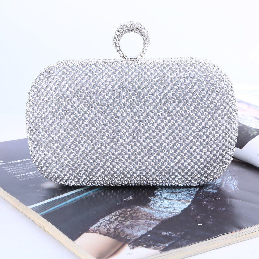 Gold Rhinestone Clutch Bag with Ring Handle