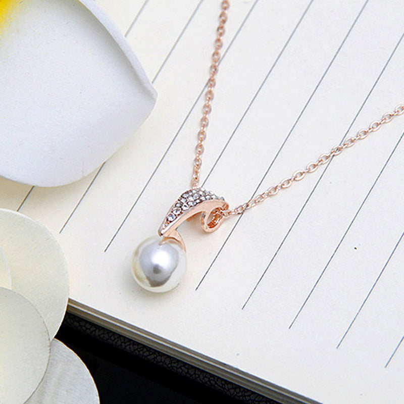 Rose Gold Pearl & Diamond Bridal Necklace Set