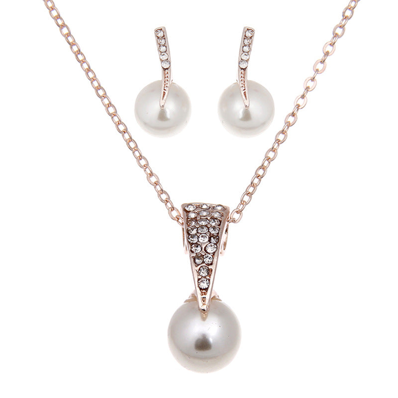 Rose Gold Pearl & Diamond Bridal Necklace Set