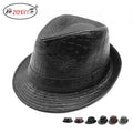 Black Croc PU Leather Men's Hat with Adjustable Strap