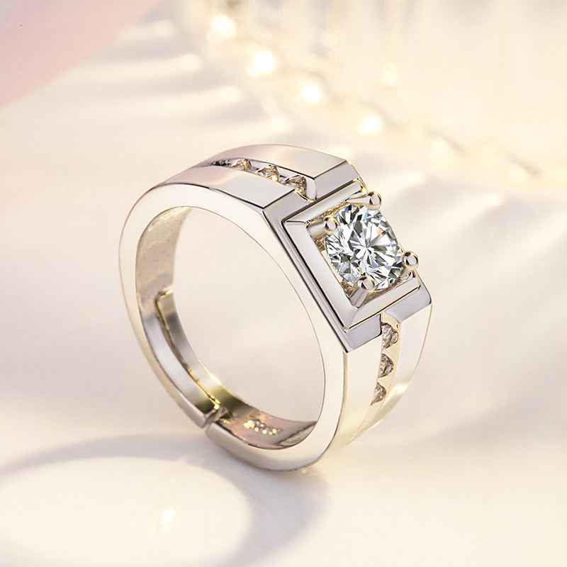 Men's 18K Platinum Plated Wide Diamond Ring