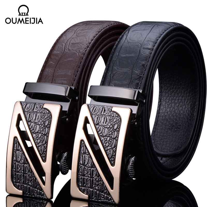 Men Genuine Leather Crocodile Belt Automatic Buckle