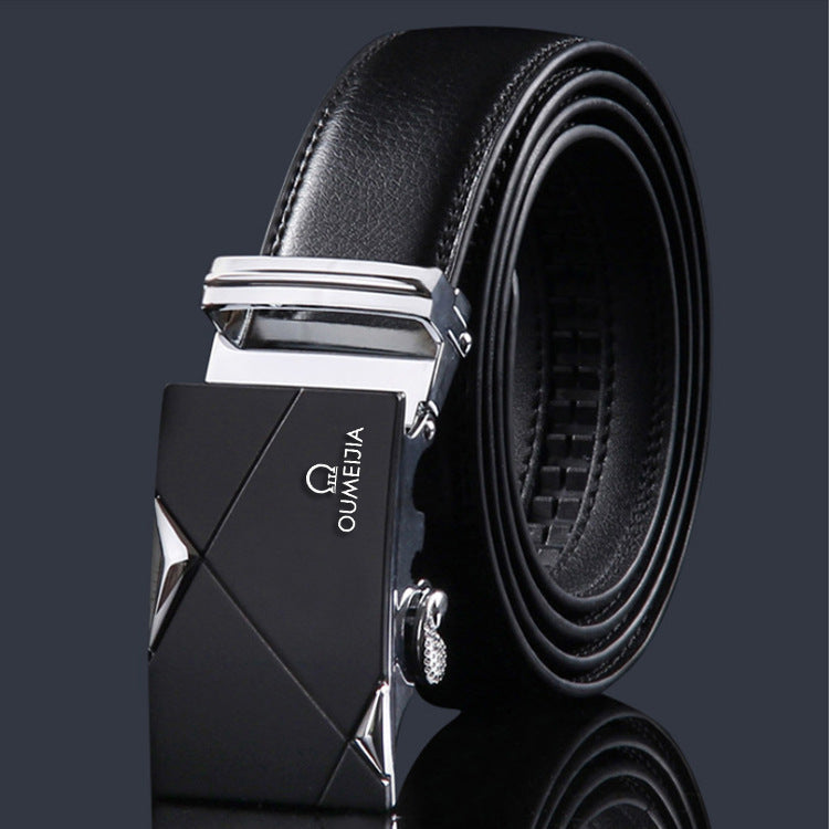 Men Leather Automatic Buckle Belt Black