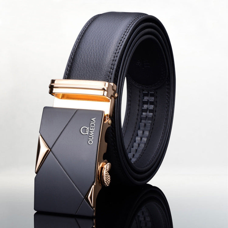 Men Leather Automatic Buckle Belt Black