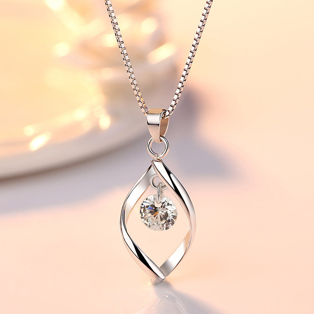 Silver Love Twist Pendant Necklace with Zircon for Women