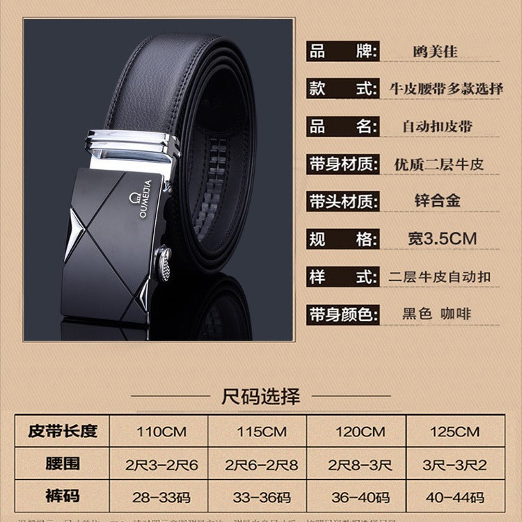 Men Leather Automatic Buckle Belt Black
