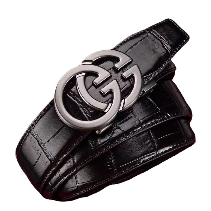 Men's Black Crocodile Skin Belt with Double G Buckle