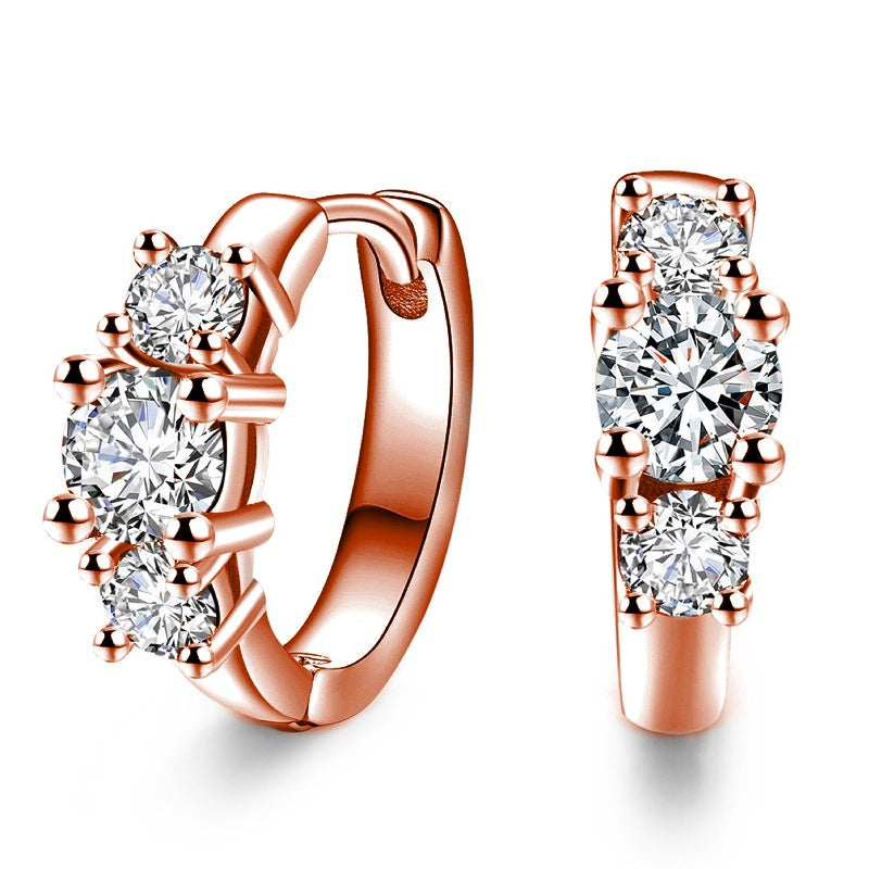 Three Diamond Zircon Earrings White Gold Pakistani Women