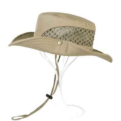 Men Sun Hat Beige Mesh Adjustable Chin Strap