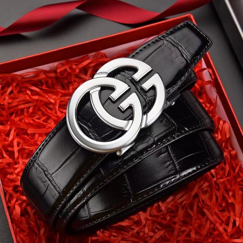 Men's Black Crocodile Skin Belt with Double G Buckle