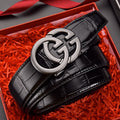 Men's Black Crocodile Skin Belt with Double G Buckle