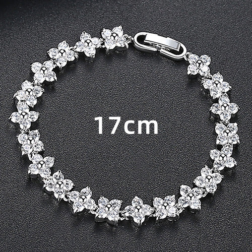 Silver Flower Bracelet for Women with Sparkling Stones