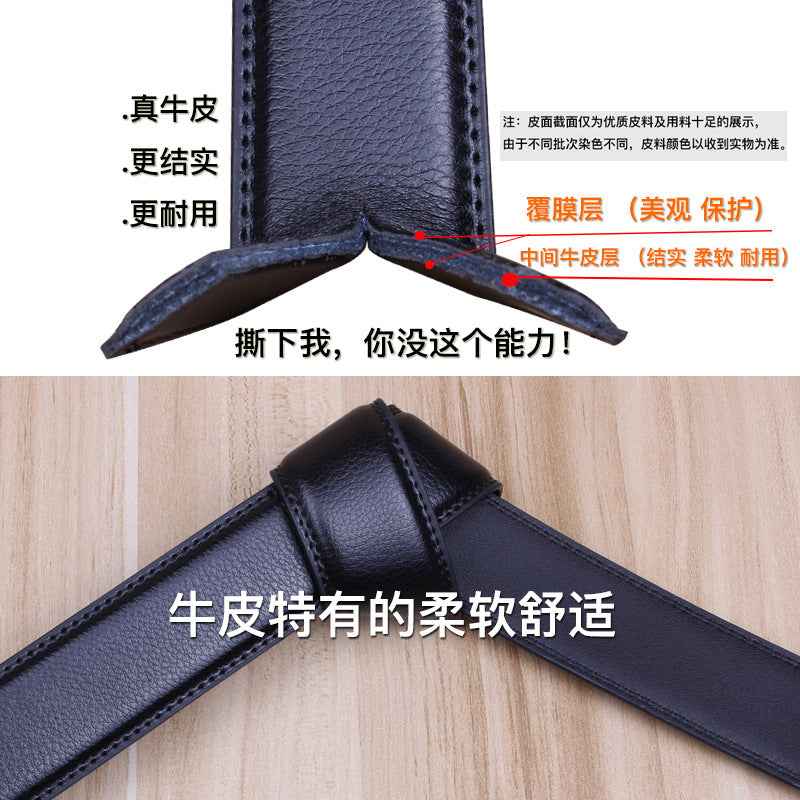 Men's Genuine Leather Automatic Buckle Belt Black Gold