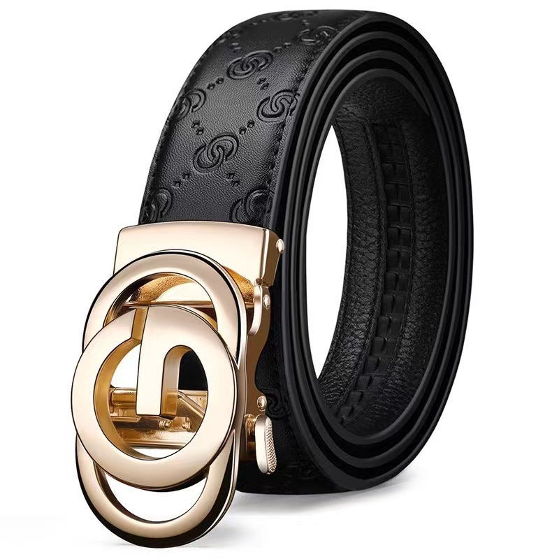 Men's Genuine Leather Automatic Buckle Belt Black