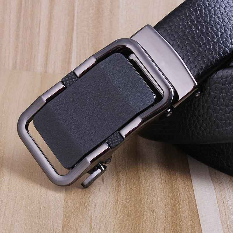Men's Genuine Leather Automatic Buckle Belt Black Gold