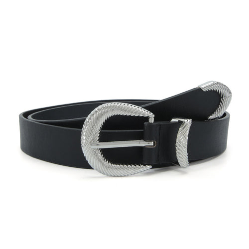 Black Women's Belt with Silver Thread Buckle