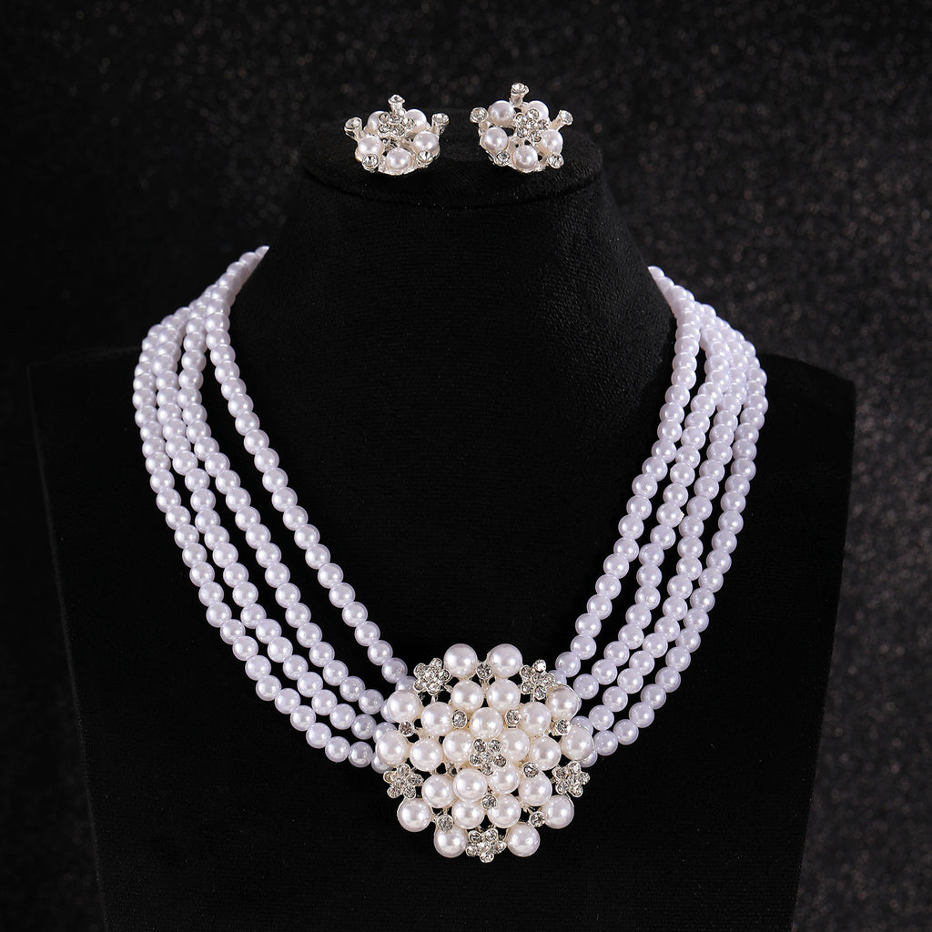 White Pearl Necklace Bracelet Earrings Set for Women