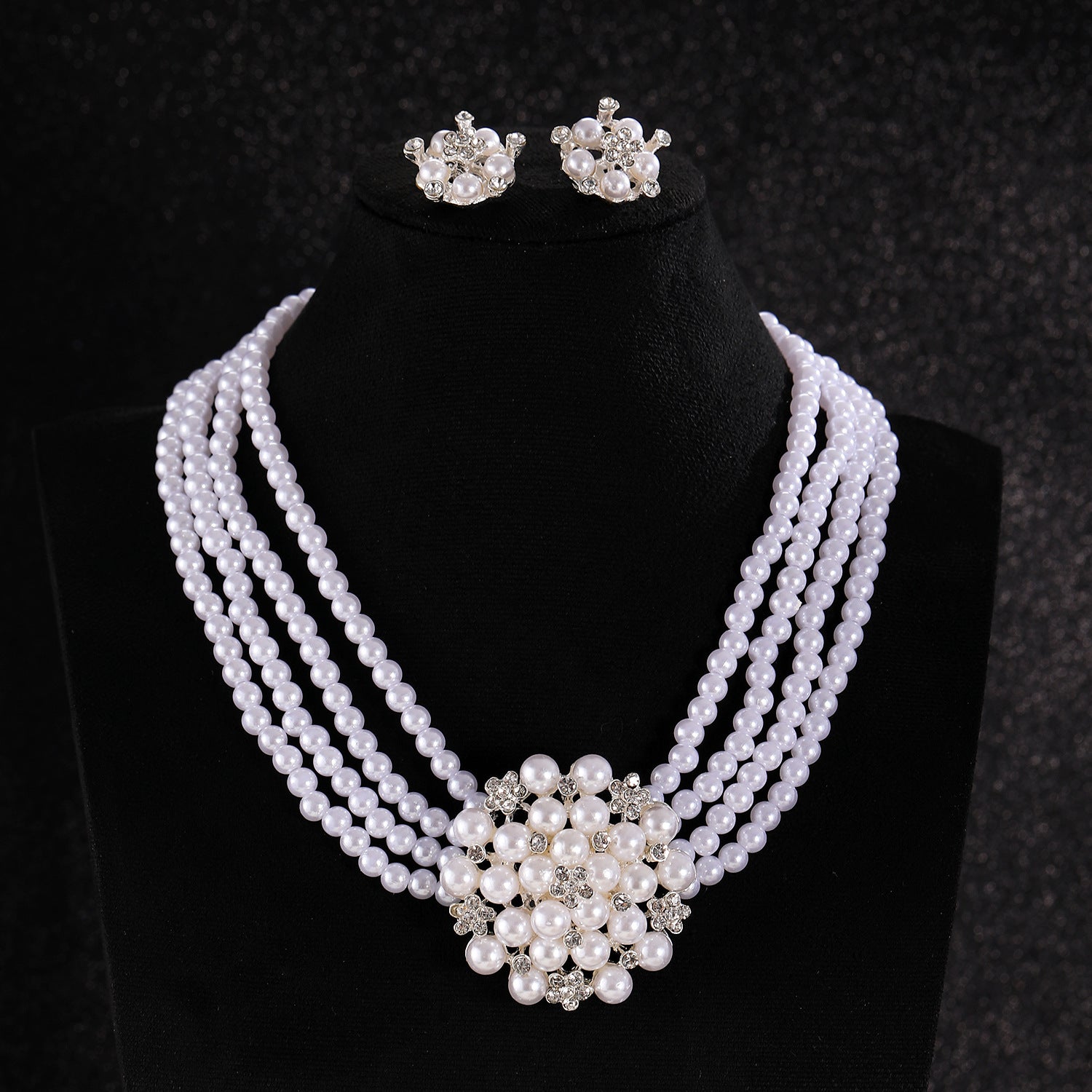 White Pearl Necklace Bracelet Earrings Set for Women