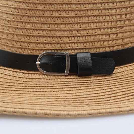 Straw Sun Hat with Leather Buckle for Men