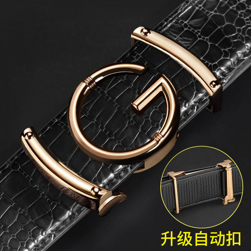 Men's Crocodile Skin G Buckle Belt Black Gold