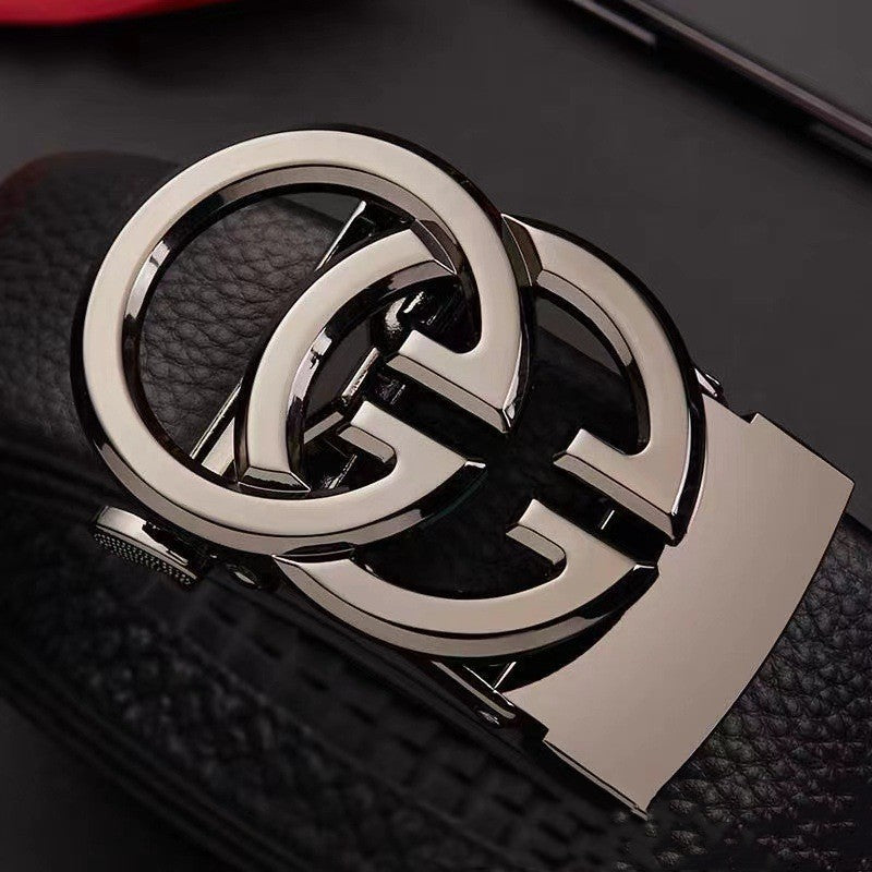 Men Leather Belt Automatic Buckle Black Gun Metal G Logo