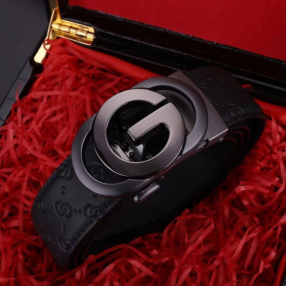 Men's Genuine Leather Automatic Buckle Belt Black