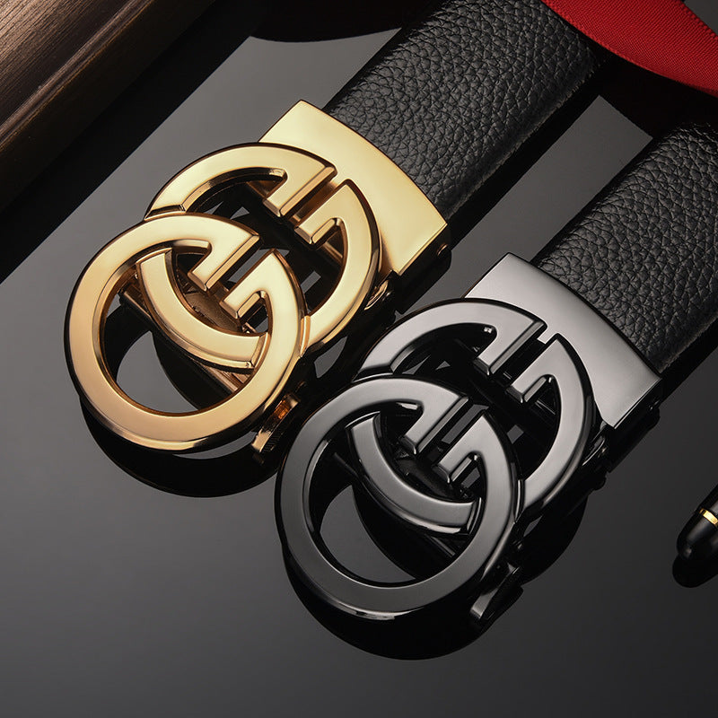 Men Leather Belt Automatic Buckle Black Gun Metal G Logo