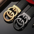 Men Leather Belt Automatic Buckle Black Gun Metal G Logo
